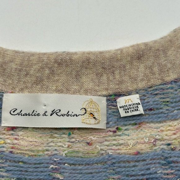 Charlie & Robin Med Anthropologie Blue Wool Blend Snap Button Up Knit cardigan - Picture 8 of 10